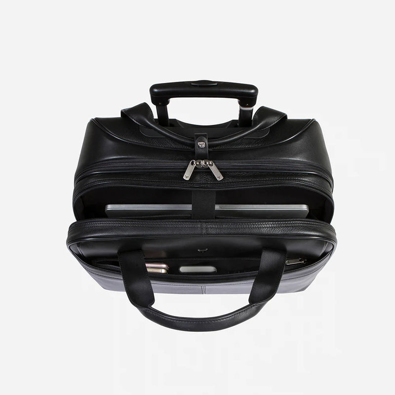 Brando Winchester 17" Leather Laptop Bag On Wheels  Black