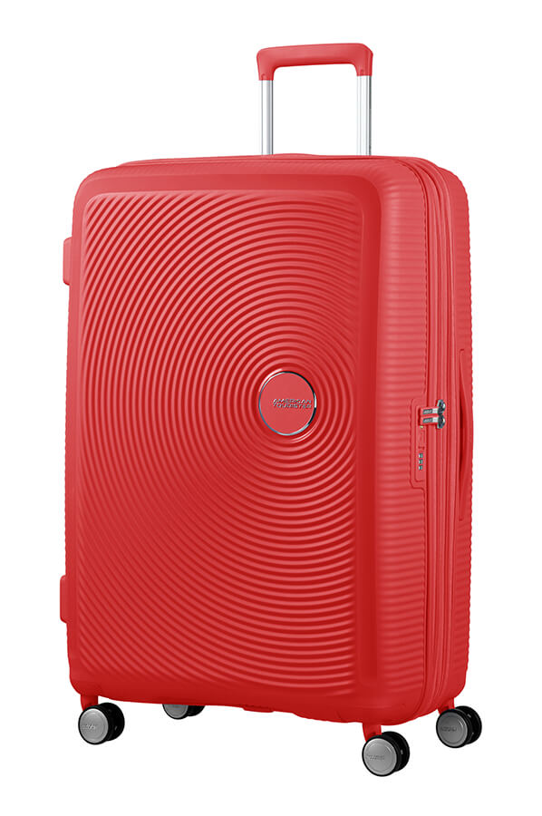 American Tourister Soundbox 4-wheel 77cm large Spinner Expandable suitcase Coral Red
