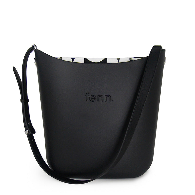 Fenn – Black – Pattern Inner – Silver Zip – Black Flat Handle/ Silver Trim
