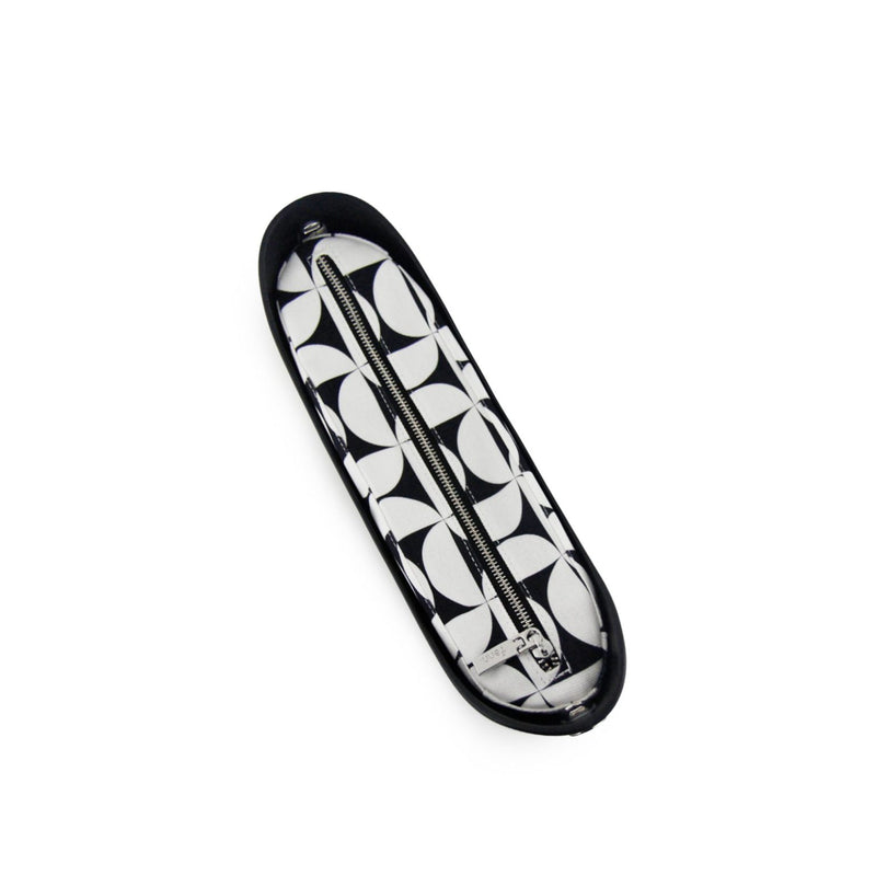 Fenn – Black – Pattern Inner – Silver Zip – Black Flat Handle/ Silver Trim
