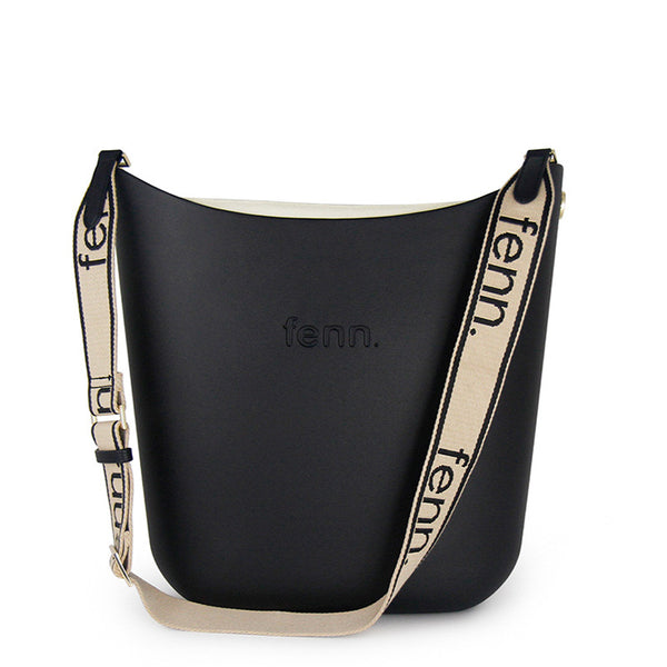 Fenn – Black – Beige Inner – Gold Zip – Black/ Beige Canvas Strap