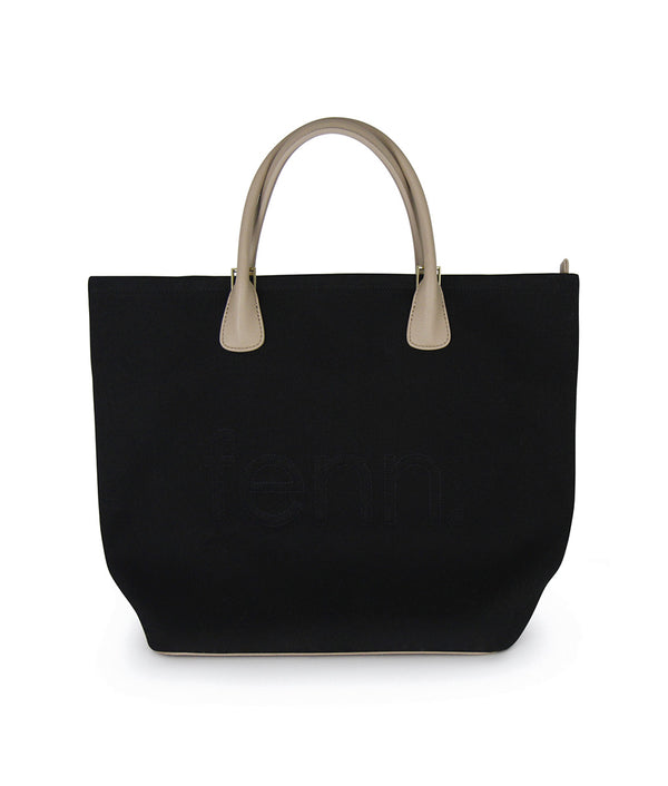 Fenn Canvas – Black – Gold Zip – Taupe Handle