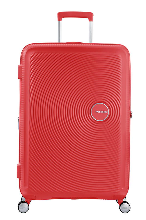 American Tourister Soundbox 4-wheel 77cm large Spinner Expandable suitcase Coral Red