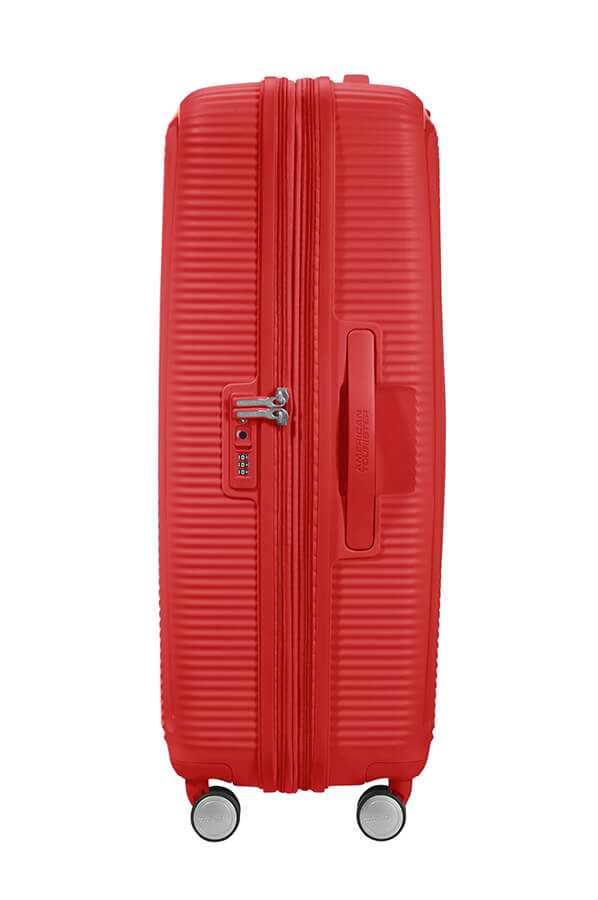 American Tourister Soundbox 4-wheel 77cm large Spinner Expandable suitcase Coral Red