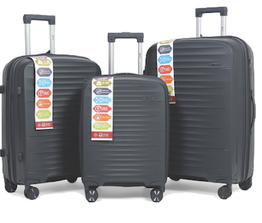Travel Mate Polypropylene  Zipper 3 piece Luugage Charcoal
