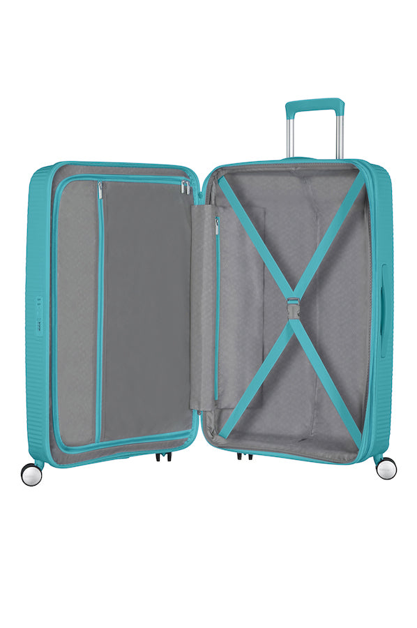 American Tourister Soundbox 4-wheel 77cm large Spinner Expandable suitcase Turquoise Tonic