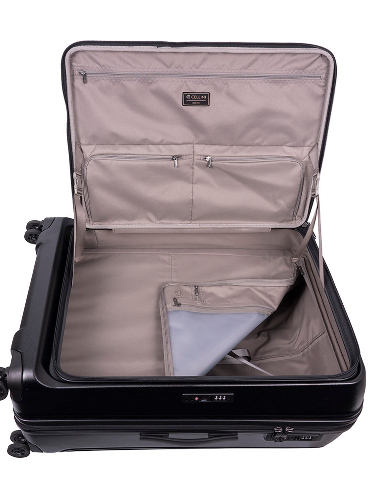 Cellini Tri Pak Large 4 Wheel Trolley Case Black Includes 2 Large Packing Cube