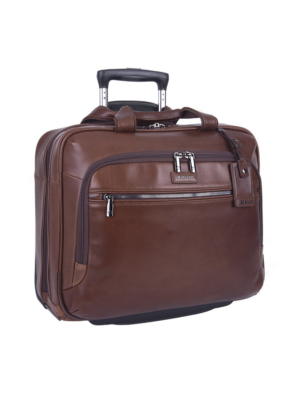 Cellini Infiniti Leather Business Case on Wheels Brown