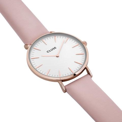Cluse Eggshell white and rose gold with pink leather strap