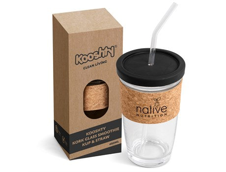 Kooshty Kork Glass Smoothie Kup & Straw - 480ml