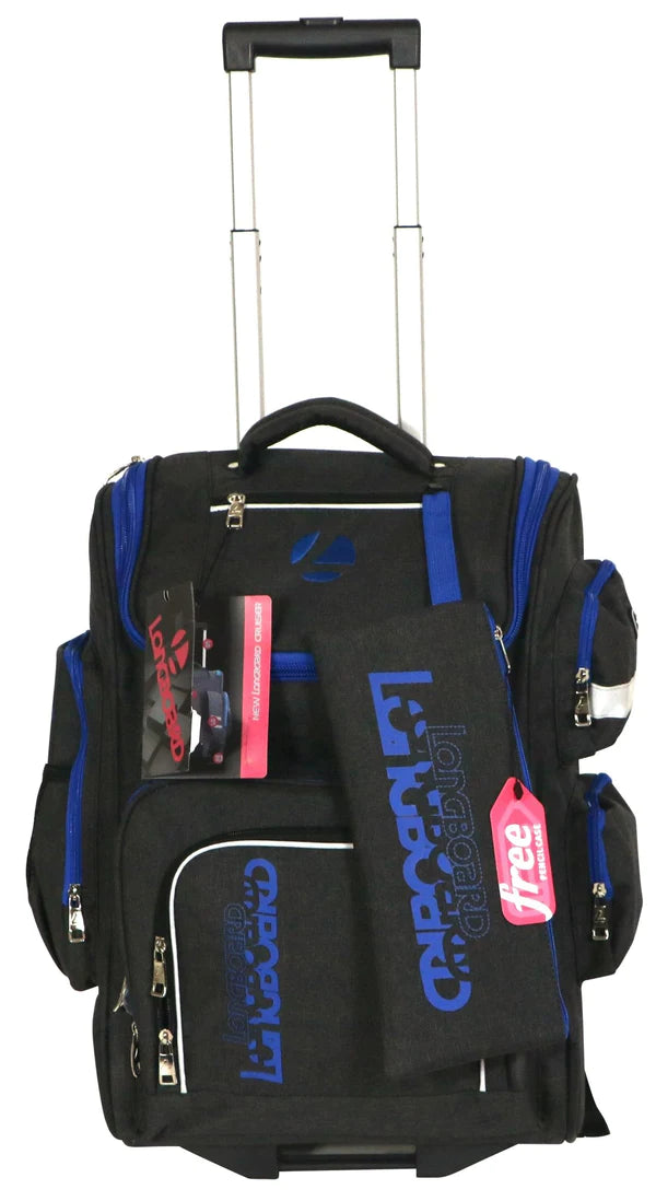 Tosca Longboard Cruiser School Backpack with Wheels + Pencil Bag | Black
