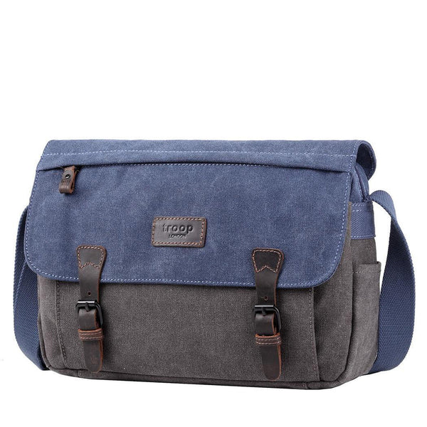 Troop London Heritage Waxed Canvas Messenger Bag, Blue Grey